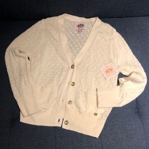 New JUICY COUTURE Girls Cardigan Sweater—White—Cotton/Silk—Size Large (Kids)